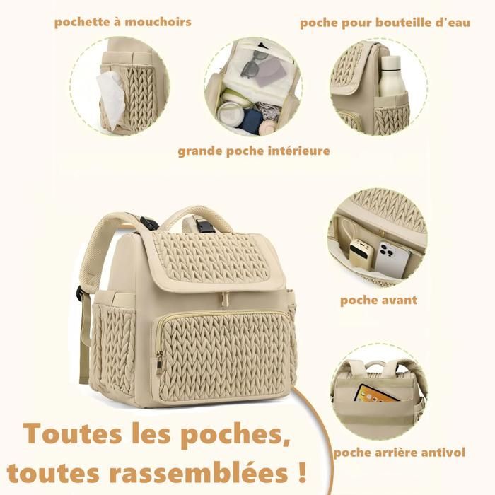 KENLUMO Baby Diaper Bag with Changing Mat, Large Capacity Maternity Bag for Girls and Boys, Beige