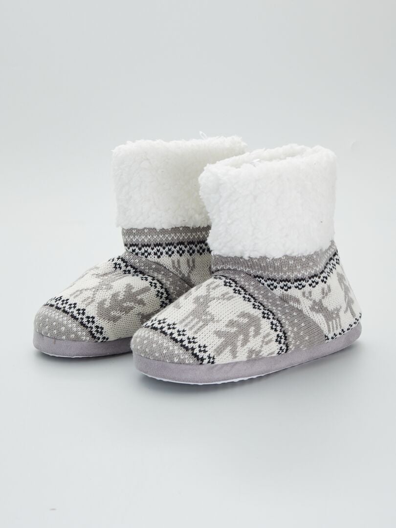 Pantufas acolchoadas com estampa jacquard - cinza