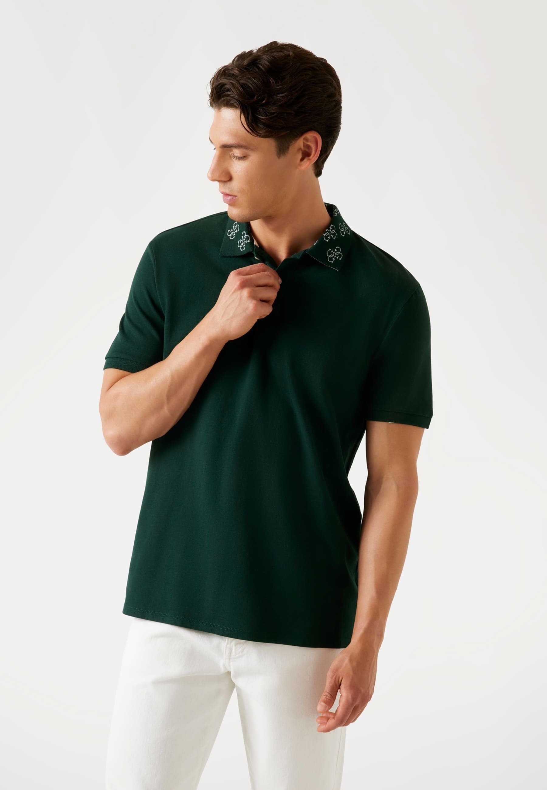 Guess LOGOKRAGEN - Poloshirt - donkergroen