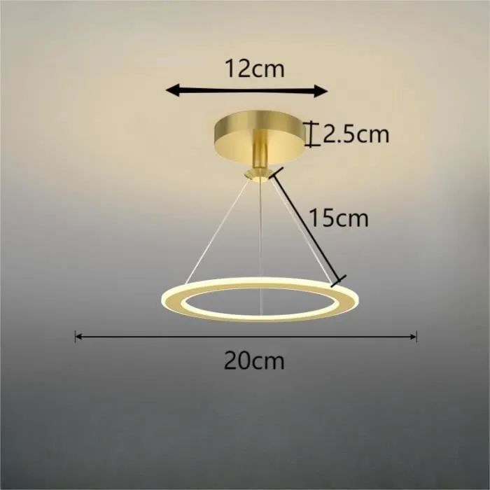 WOTTES Suspension Lustre Plafonnier - Design Modern Forme Rond - LED Dimmable - Doré Ø20cm pour chambre à coucher