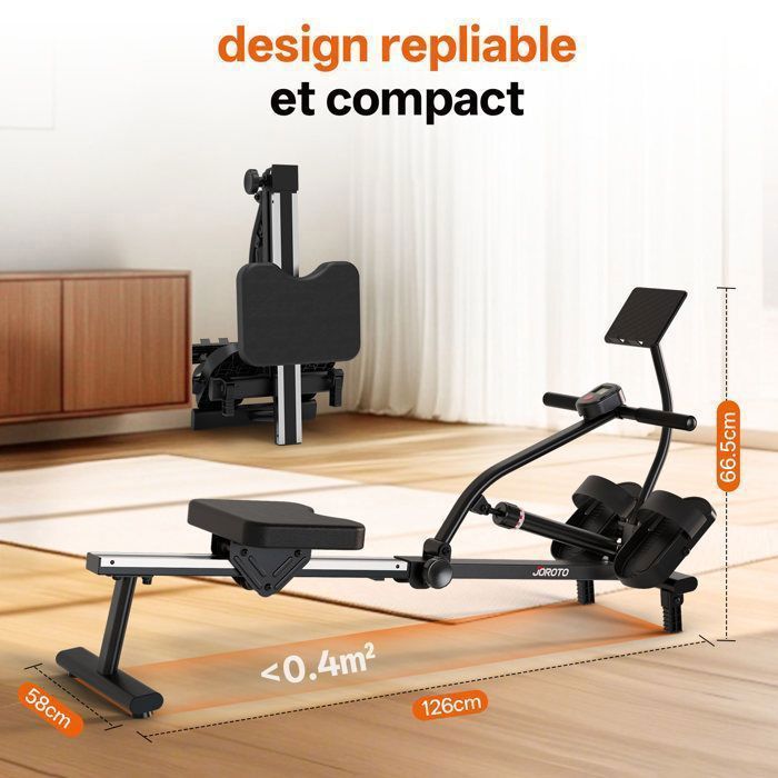 Indoor roeimachine - JOROTO - MR10B - 12 weerstandsniveaus - Opvouwbaar (70% gewichtsbesparing) - LCD-scherm - Bluetooth - 120 kg