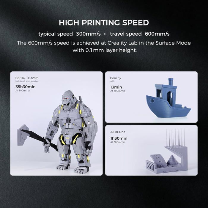 Impresora 3D Creality K1 MAX, velocidad de impresión 600 mm/h, caudal máximo 32 mm³/s, doble sistema de refrigeración, LiDAR con IA y cámara con IA.