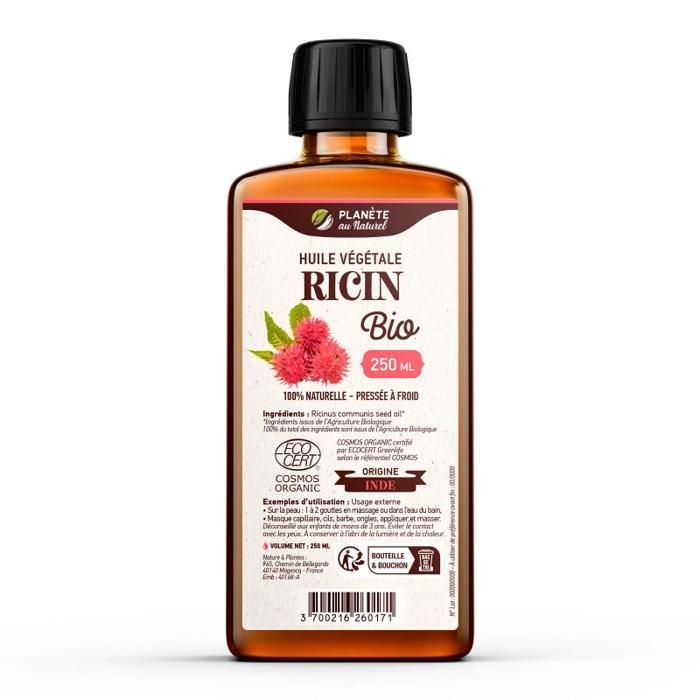 Olio di ricino biologico - Cosmos Organic - Planète au Naturel - 250 ml - 100% naturale e spremuto a freddo