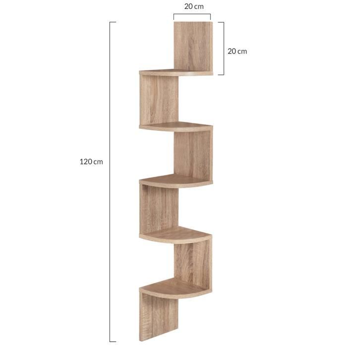 IDMARKET Etagère murale d'angle ISA 5 niveaux façon hêtre