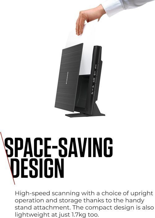 Scanner per documenti Canon LiDE 400, nero, design compatto con connettività USB Type-C, funzionamento semplice con un solo pulsante.
