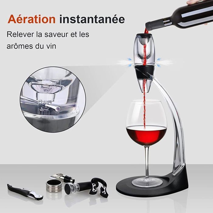 Aérateur à vin avec support - FEBEST - Filtre à sédiments - Support amovible - Accessoires inclus - Transparent