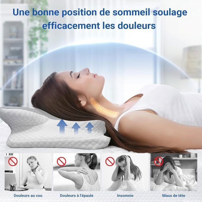 Oreiller Mémoire de Forme - WENZYLIQUOX - Design Papillon - Mémoire de forme - 62x41x13/11cm - Housse lavable