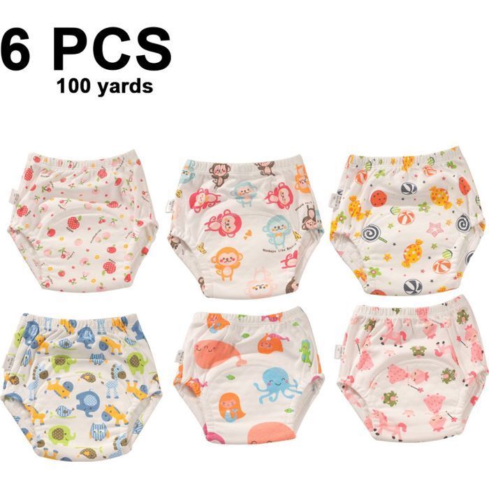 Lot de 6 sous-vêtements d'apprentissage de la propreté réutilisables en coton, respirants pour tout-petits garçons et filles, cu