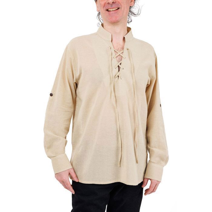 Camisa medieval com gola mandarim e cadarços, Avalon
