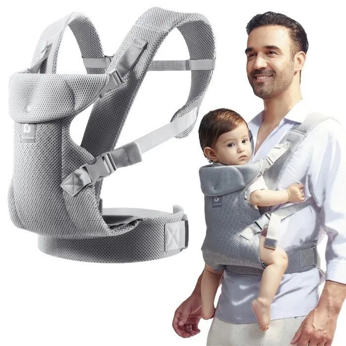 Portabebés transpirable y plegable con baberos extraíbles - Gris - 3-36 meses - Algodón - Máx. 15 kg