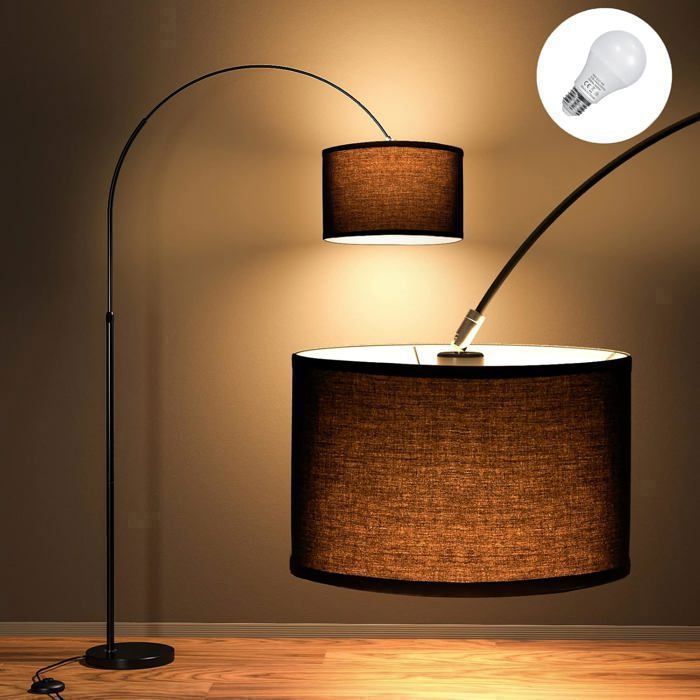 Modlicht Jasmin Bogen-Stehleuchte | Klassische Stehleuchte mit schwarzem Schirm, 33 cm, inklusive E27 9W LED-Leuchtmittel und Fußschalter