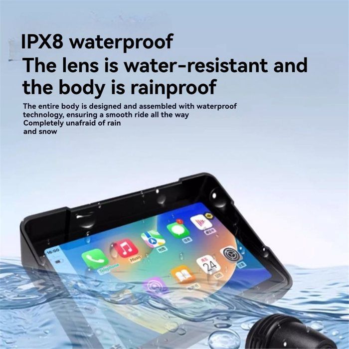 Pantalla de navegación portátil para motocicleta de 7 pulgadas, resistente al agua IPX8, compatible con CarPlay y Android Auto, pantalla inalámbrica, color negro.