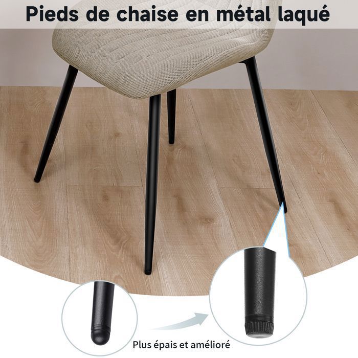 WAFTING Lot de 4 Chaises de Salle à Manger, Chaise de Cuisine, Chaise de salon, Dossier en Tissu et Pieds en Métal, Kaki