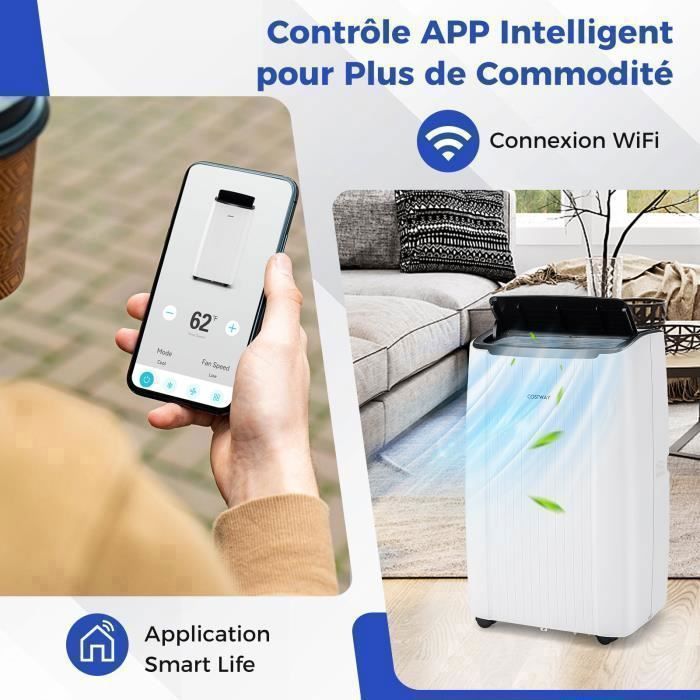 COSTWAY kannettava ilmastointilaite 12000BTU 3,5 kW R290 - 6 yhdessä - lämmitys, ilmankuivain, lepotila - WiFi, sovellus - viivästetty käynnistys - ohjelmoitava sammutus