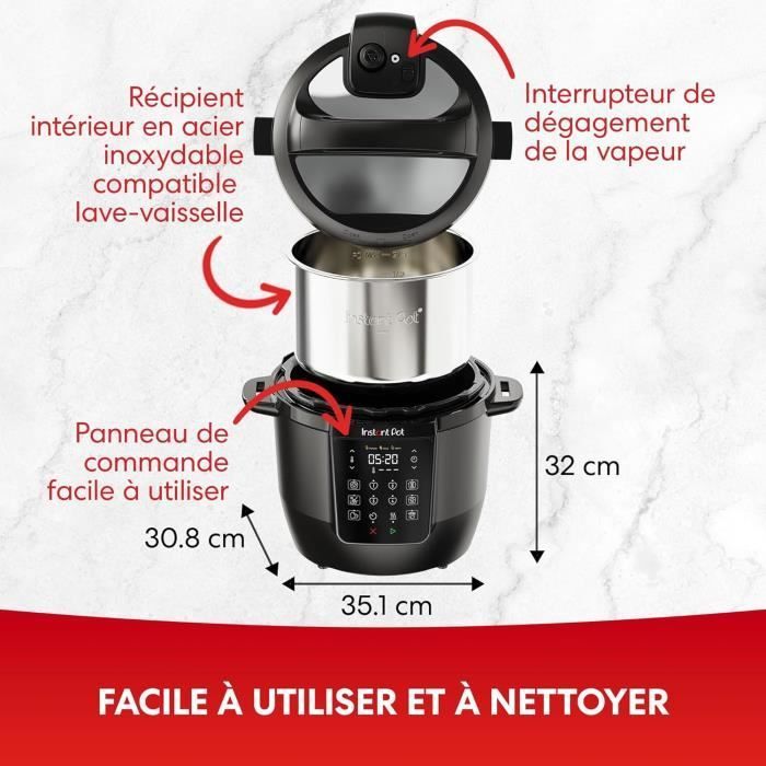Multicooker da 5,7 litri - ISTANTANEO - Pentola a pressione elettrica - Acciaio inossidabile - 7 funzioni - Nero