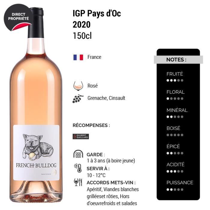 French Bulldog Magnum Rosé 2020 - Case of 6 x 150cl - Rosé Wine from Languedoc-Roussillon - IGP Pays d'Oc Appellation