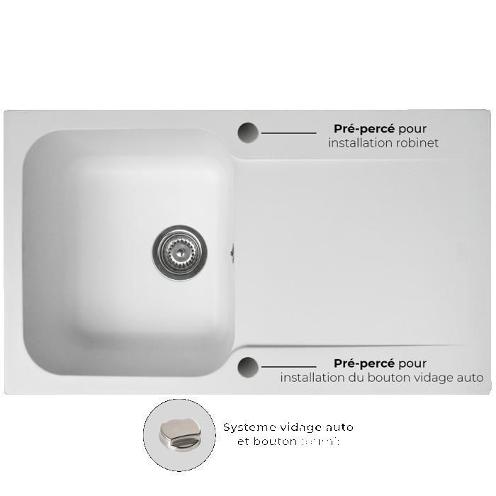 Smooth sink, reversible, 1 bowl, 1 drainer, white resin, Essebagno