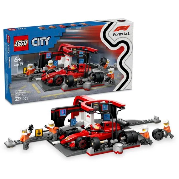 LEGO City 60443 F1 Pit Stop i ekipa u boksu s Ferrari automobilom