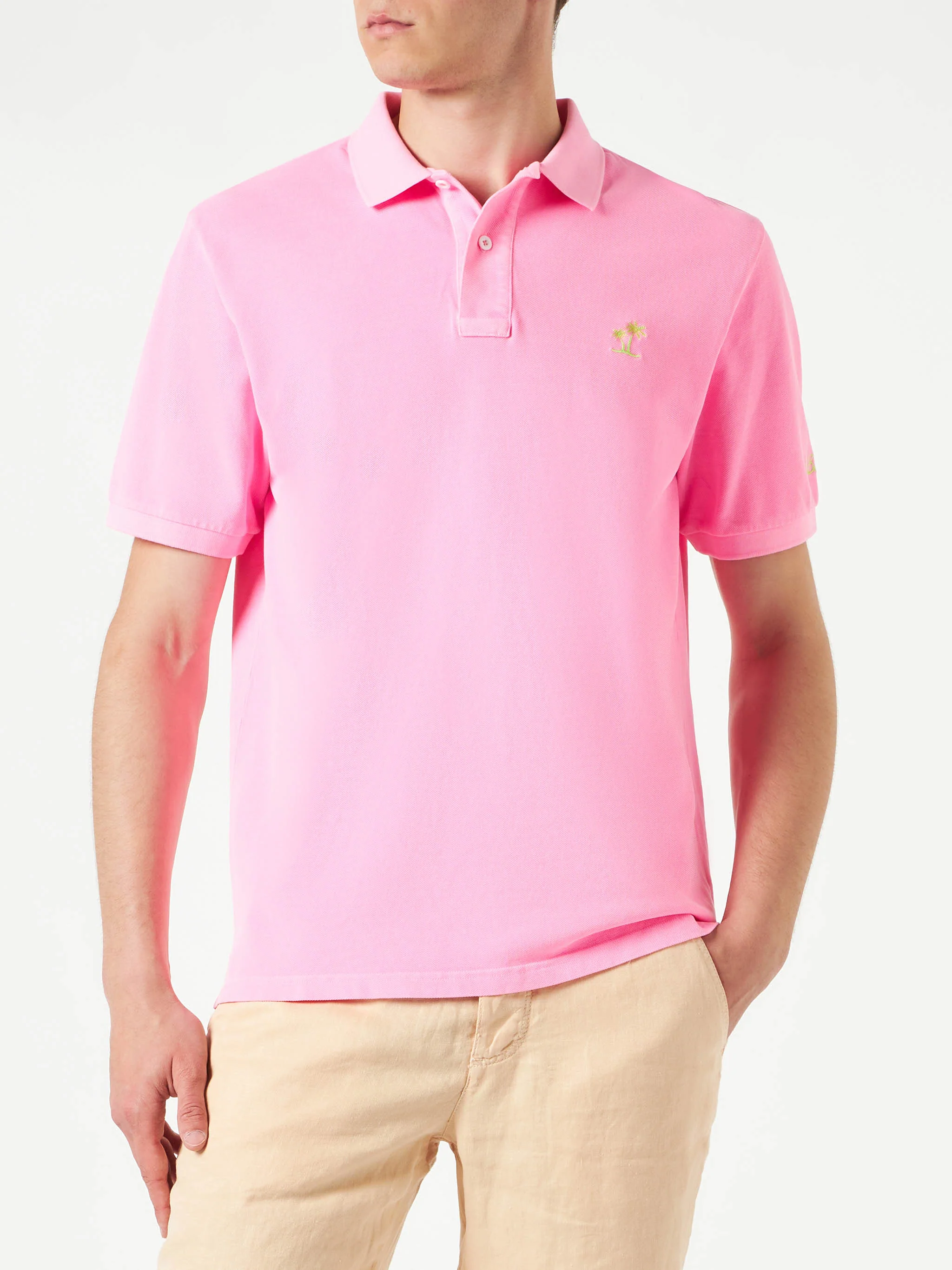 Roze piqué poloshirt met St. Barth-logo en vintage-effect.