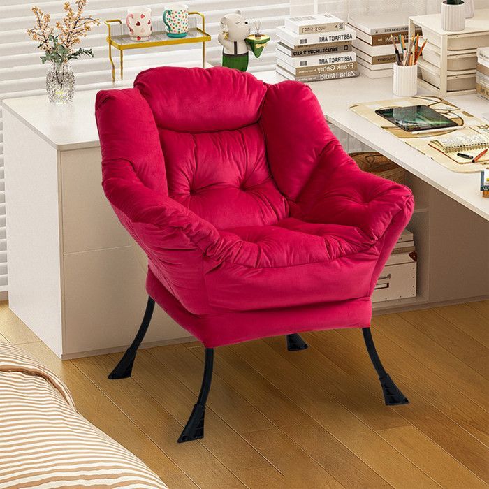 Sillón de 75 x 80 x 85 cm, mecedora de metal con bolsillos laterales, silla de lactancia minimalista, color rojo.