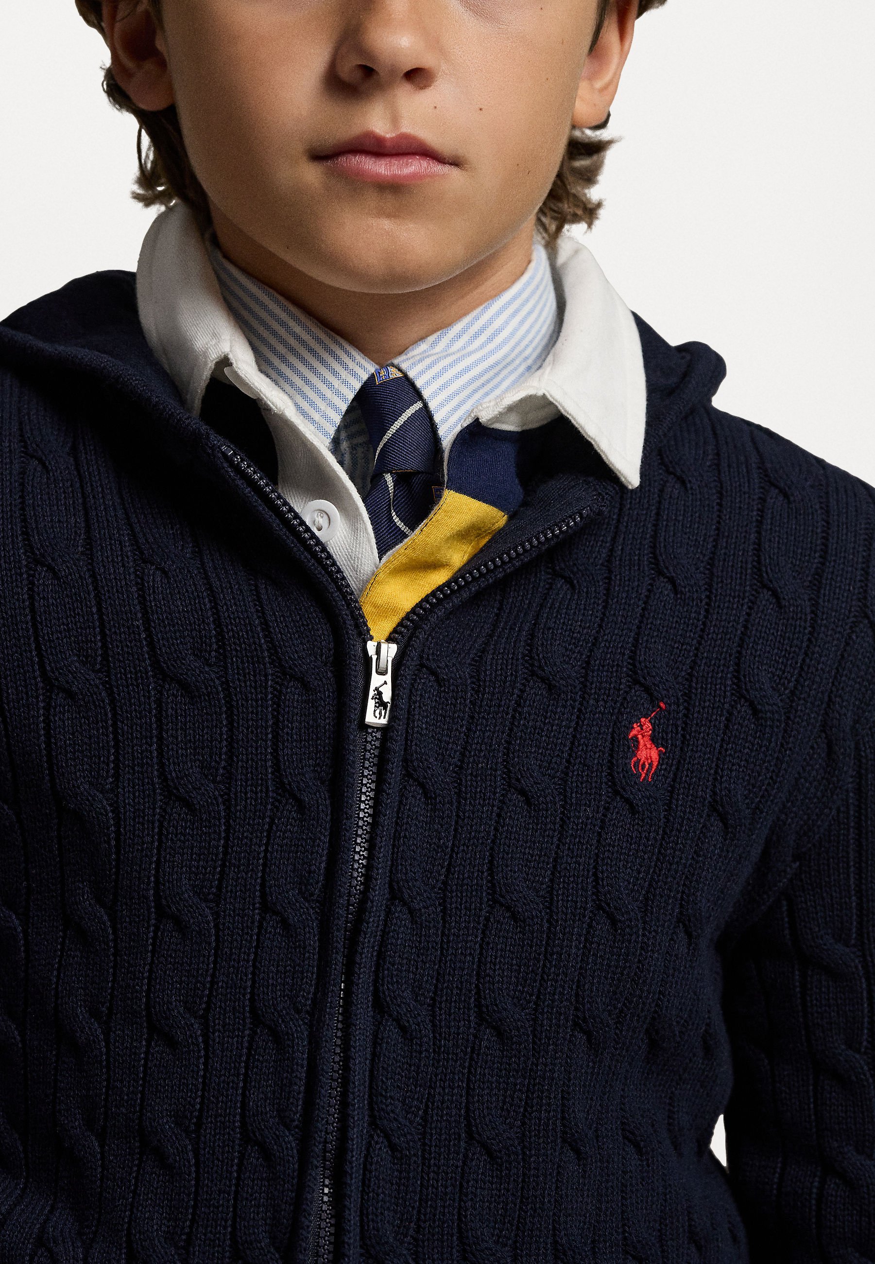 Polo Ralph Lauren CABLE COTTON HOODED FULL ZIP JUMPER - Hoodie - marineblauw