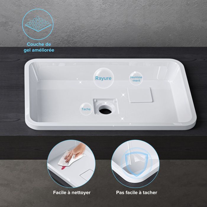 Lavabo empotrado Doporro, blanco, 53 x 33 x 10,5 cm, lavabo rectangular con tapa de desagüe, Colossum104