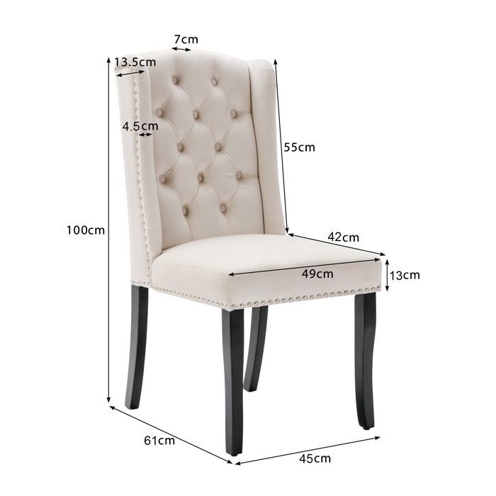 Lot de 6 Chaises de salle à manger en Velours,Chaise Rembourrée avec pieds en chêne,Garniture en Tête de Clou,Beige
