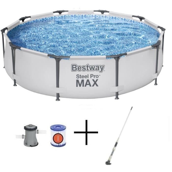 Kit de piscina tubular elevada BESTWAY Steel Pro Max™ - 305 x 76 cm - Redonda + Aspiradora eléctrica Aquascan