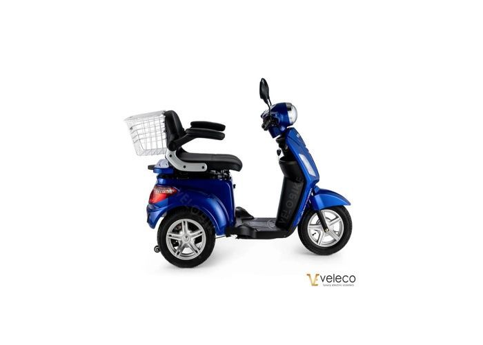 Patinete eléctrico ZT15 VELECO para personas mayores y personas con discapacidad, 900 W, azul, neumáticos macizos antipinchazos.