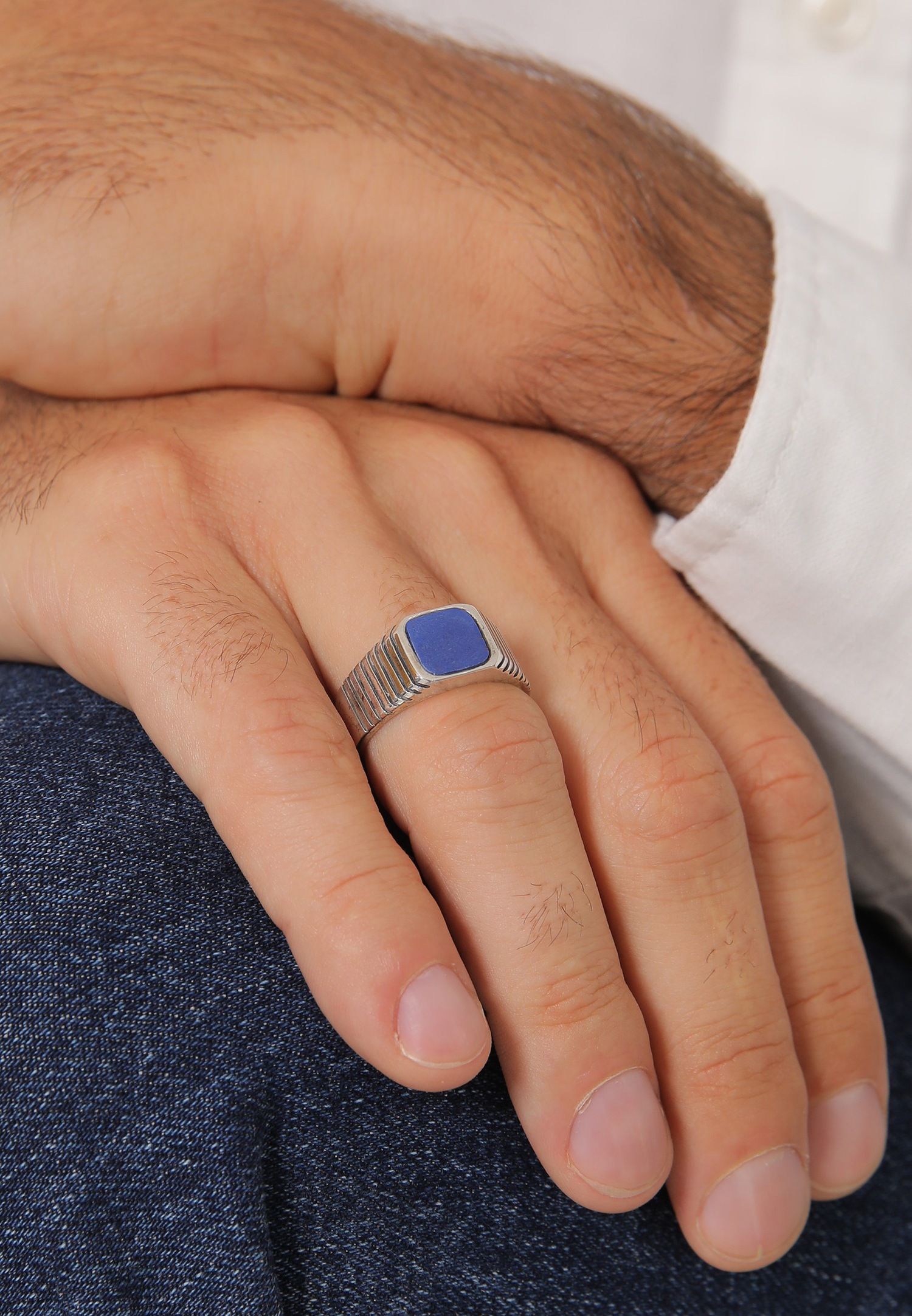 KUZZOI Hommes Sceau Carré Massif Tendance avec Sodalite en Argent Sterling 925 Plaqué Or