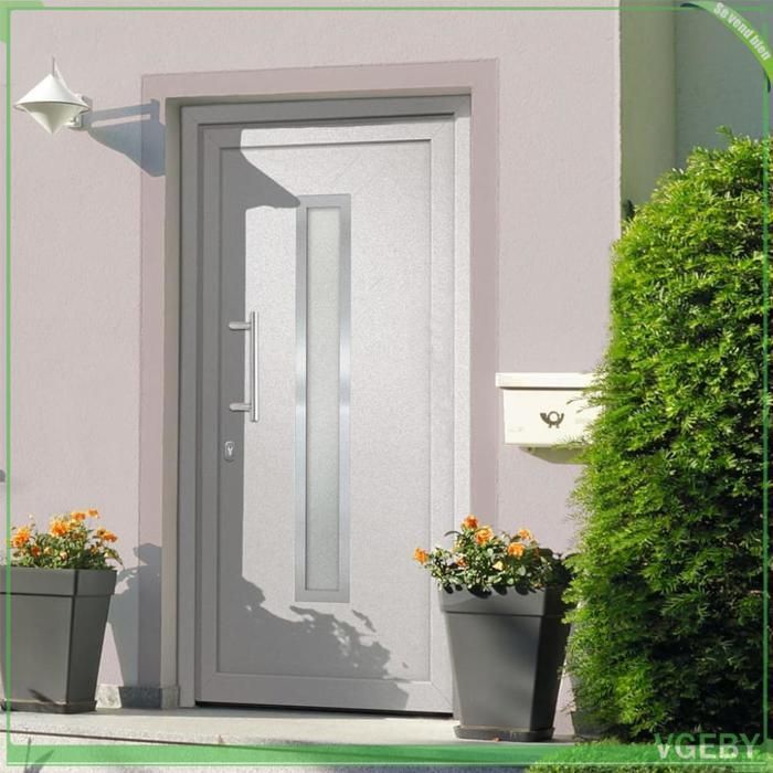 Porta de entrada em PVC branco, 108 x 200 cm – vidro duplo isolante 4-12-4, fechadura de 5 pontos, soleira de alumínio.