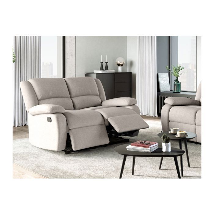Canapé Relaxation manuel 2 places LEO en Tissu - Beige - L143 x P93 x H96cm - LOUNGITUDE