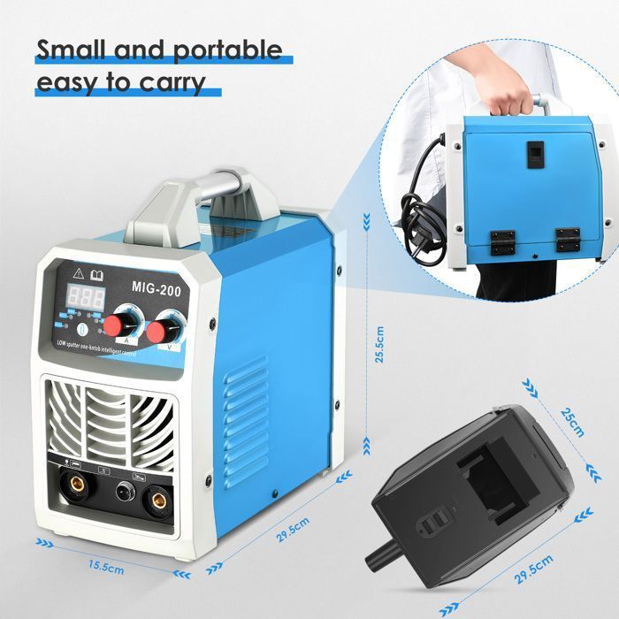 Saldatrice portatile 3 in 1 MIG/TIG/MMA da 200 A e 220 V, con 3 anni di garanzia.