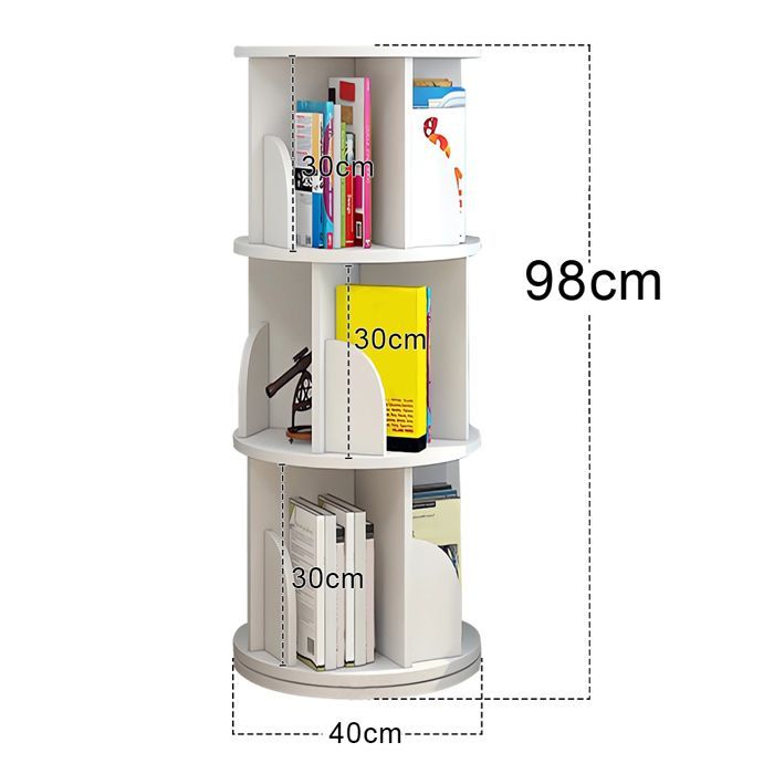 MIPAN. Estantería giratoria de 360 grados - Estantería giratoria de 3 niveles - Para habitación infantil - 40*40*97cm - Blanca
