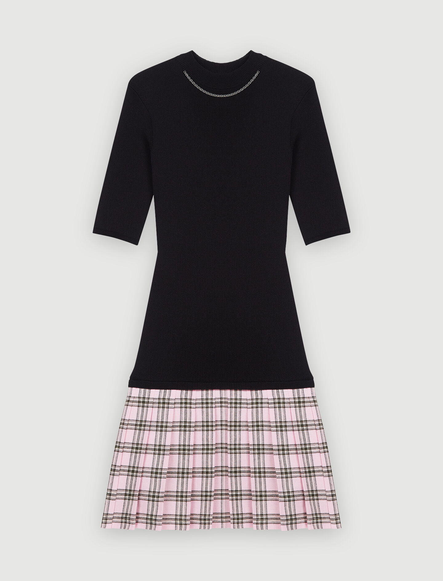 Rochie din lână și tricot în carouri - Negru