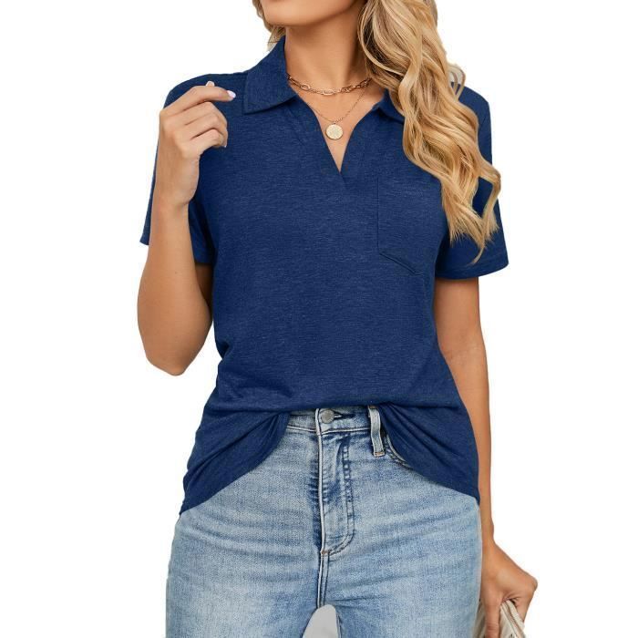 Camiseta de mujer - INSFITY - Cuello vuelto, manga corta - Con bolsillo en el pecho - Azul