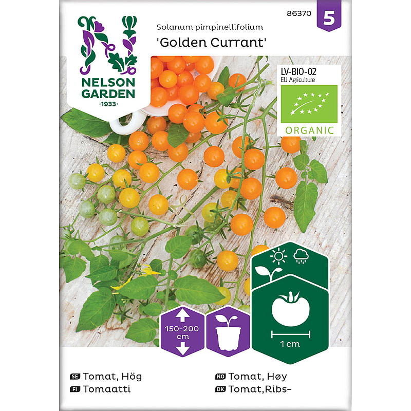 Nelson Garden Seeds Tomat High, Gyllen Solbær, økologisk