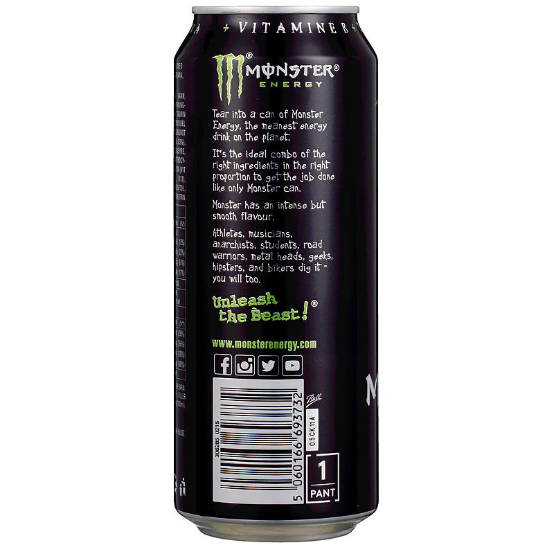 Monster Monster 500 ml energidrik Grøn, Energi