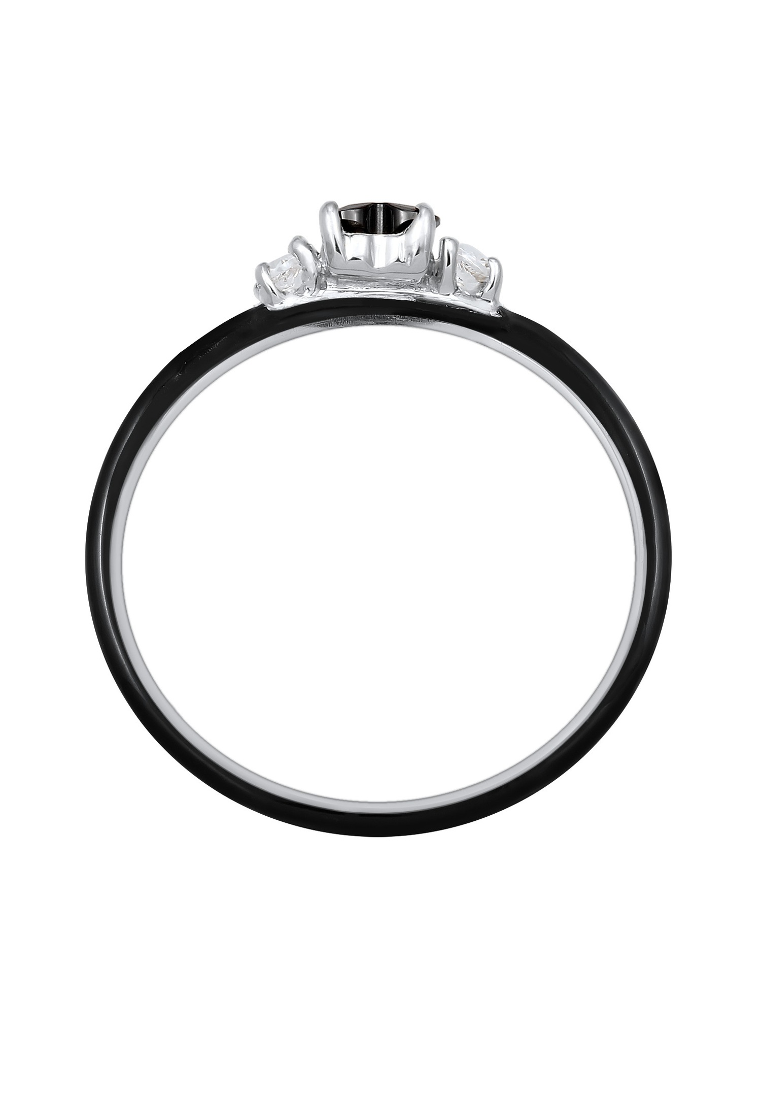 Elli Elli Bague avec Pierres Femmes Cœur Zirconium Cristaux Noir Émail Argent Sterling 925 Fiançailles Noir