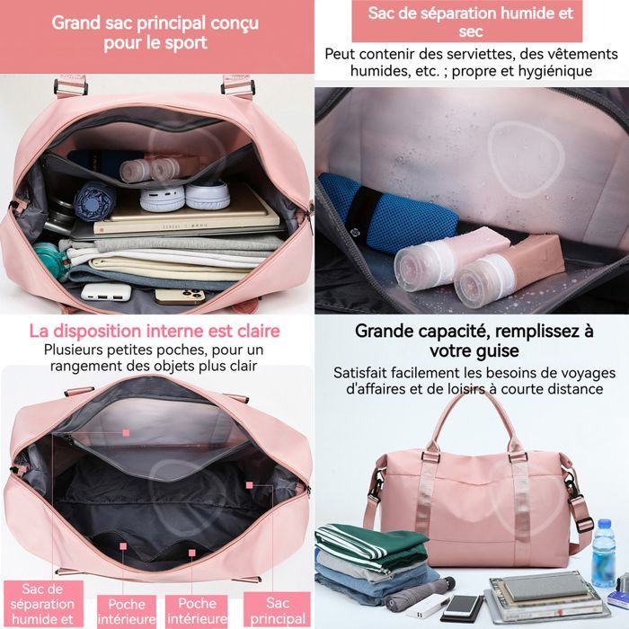 Bolsa deportiva C de 48 x 17 x 28 cm con separador integrado para artículos secos y mojados, tejido oxford, adecuada para muchas ocasiones.