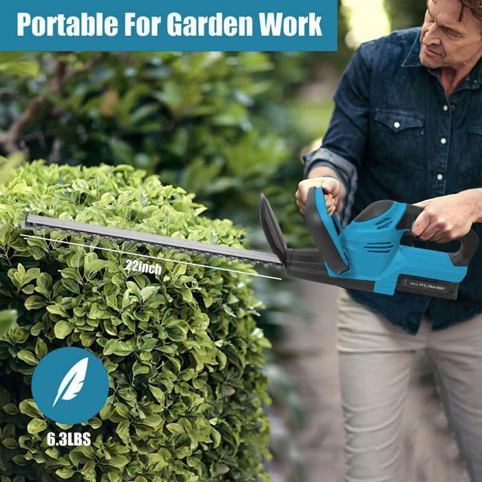 Cortasetos inalámbrico de 1500 RPM, funciona con batería, incluye 2 baterías y cargador, longitud de corte de 55 cm, ideal para jardín, césped y patio.