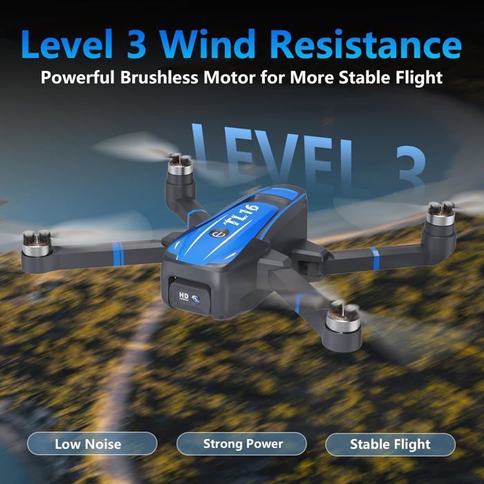 Dron - TRAHOO - TL16 - Cámara 4K HD - Posicionamiento por flujo óptico - Wi-Fi integrado