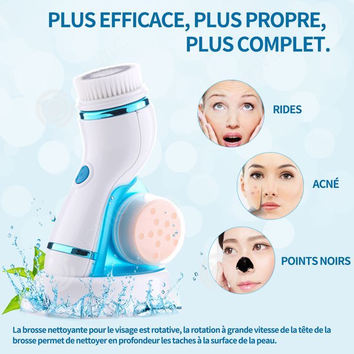 Escova facial elétrica rotativa INN 2,5W 17x7x5cm 500mAh IPX6 à prova d'água USB 2 velocidades com 4 cabeças