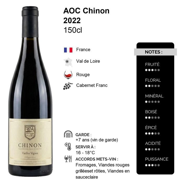 Domaine Philippe Alliet Chinon Vieilles Vignes Magnum 2022 - Vin Rouge du Val de Loire (3x150cl)