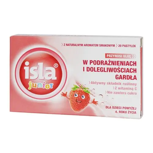 Isla Junior Pastylki do ssania na gardło dla dzieci od 4. roku życia smak truskawkowy