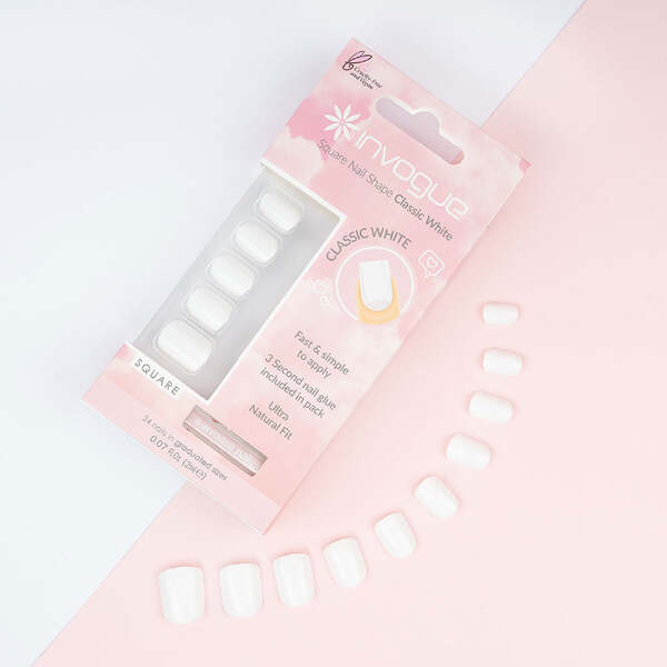 Invogue Classic Weiße Quadratische Nägel (24 Stück)