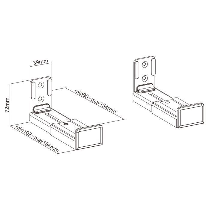 Soporte universal para barra de sonido Maclean MC-932, profundidad ajustable de 90 a 154 mm, soporta hasta 1,5 kg, 2 soportes.