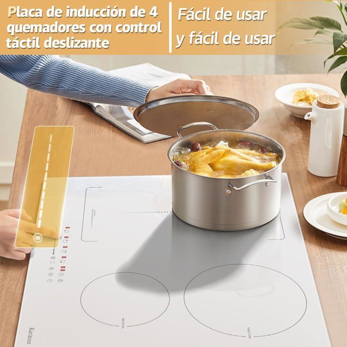 Karinear inductiekookplaat - 4 zones met brugzone - Wit - Inbouw - 60 cm - VDE