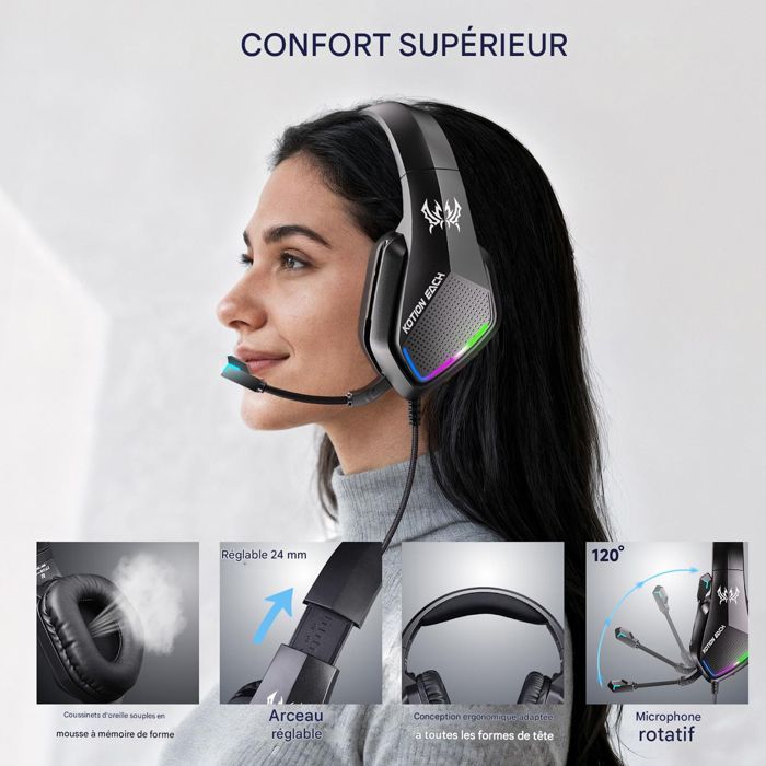 Fone de ouvido gamer com fio 7.1, microfone com cancelamento de ruído, LED RGB, compatível com PS5/PS4/Xbox/PC/Switch - Ótima opção de presente para gamers