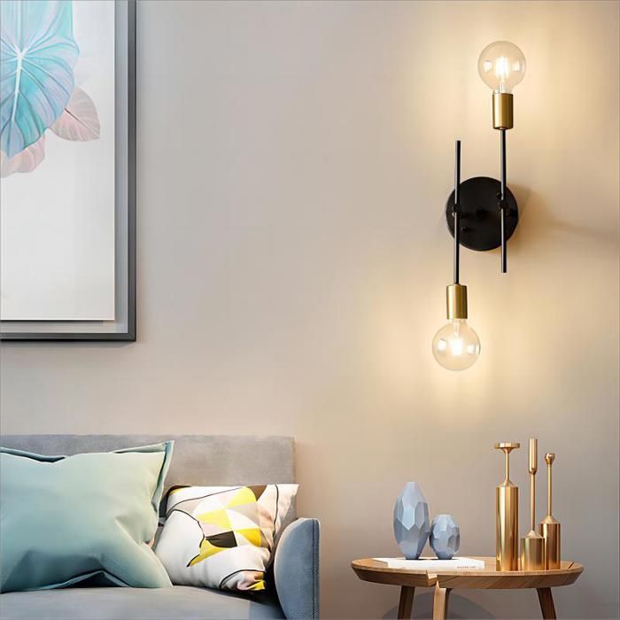 TOKIUS Applique Murale Interieur Moderne Lampe Murale E27 Vintage en Métal pour Salon Chambre Couloir Escalier (1pcs Noir Cuivre)